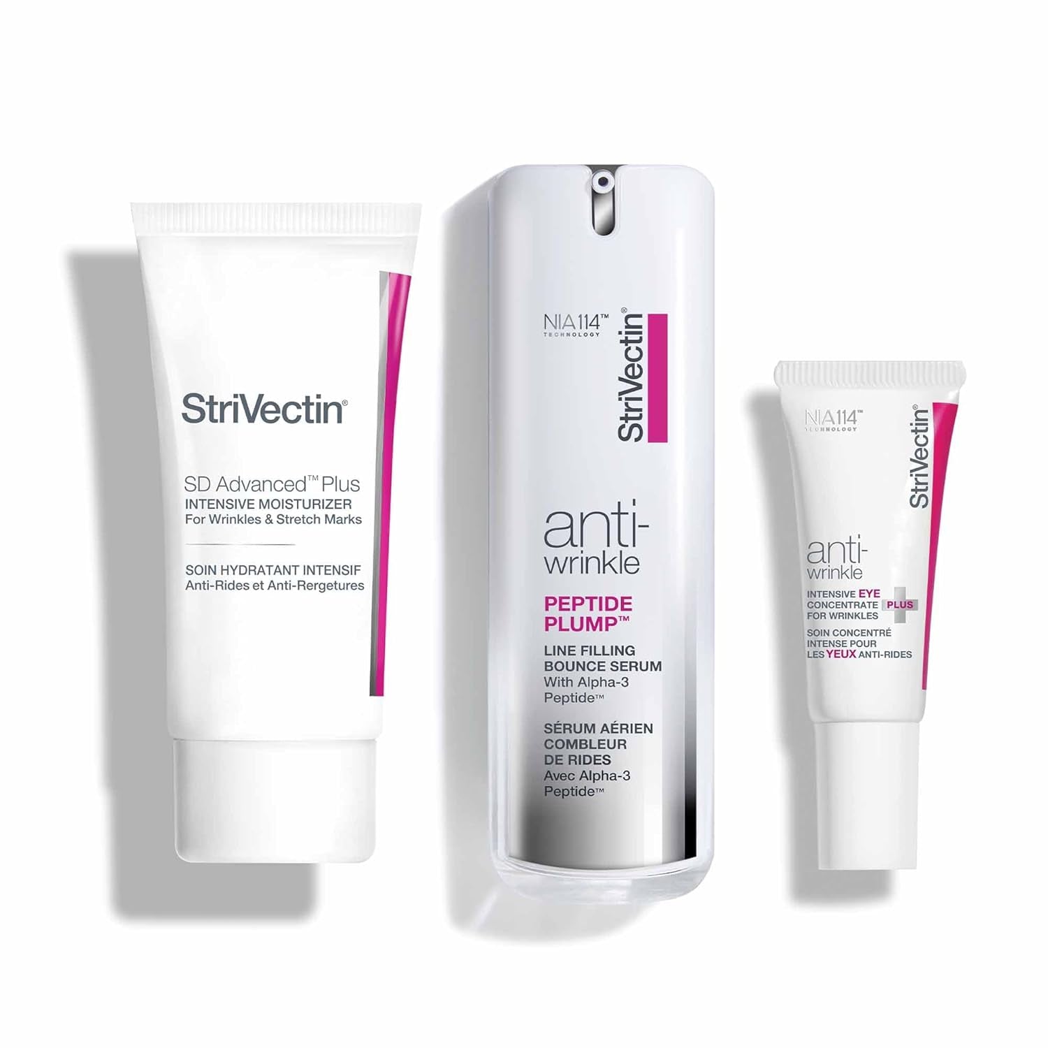 Strivectin anti Wrinkle Trio Kit for Face & Eyes, 3 Piece Kit with SD plus Moisturizer, Peptide Plump Line Face Serum, & Intensive Eye Concentrate Wrinkle Cream, Anti-Aging for Wrinkles and Fine Lines