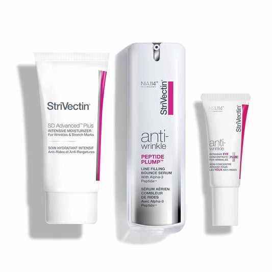 Strivectin anti Wrinkle Trio Kit for Face & Eyes, 3 Piece Kit with SD plus Moisturizer, Peptide Plump Line Face Serum, & Intensive Eye Concentrate Wrinkle Cream, Anti-Aging for Wrinkles and Fine Lines